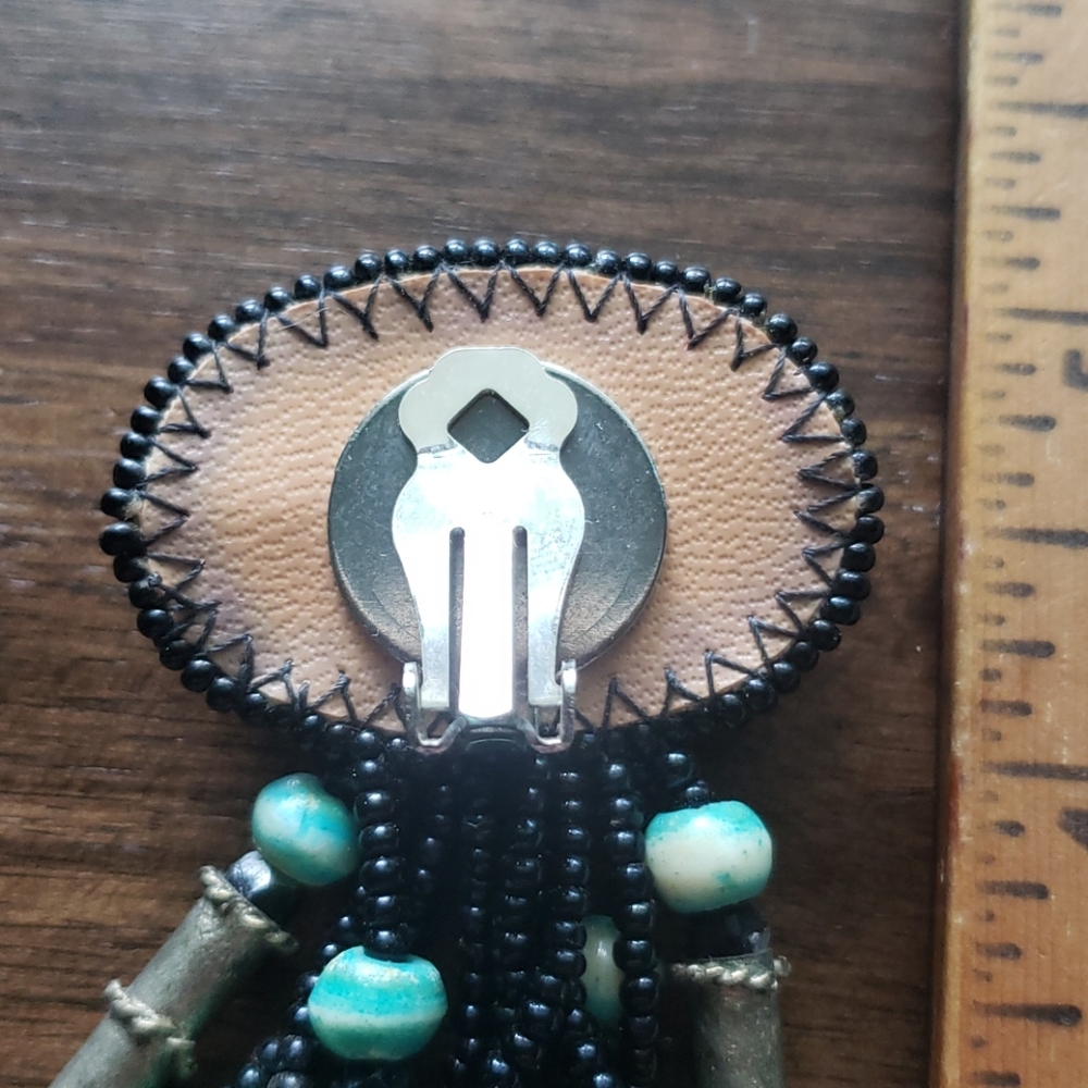 Vintage turquoise long clip-on earrings - Picture 8 of 12